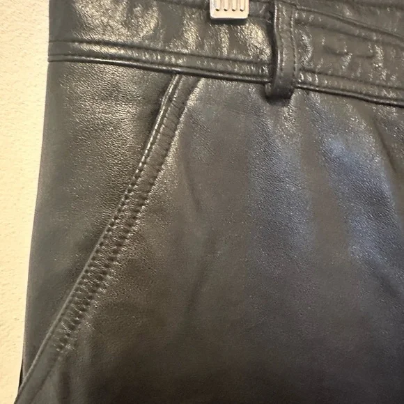 Vintage Danier Black Leather Pants Moto Bikercore Straight Leg 34” High Rise - Picture 9 of 15